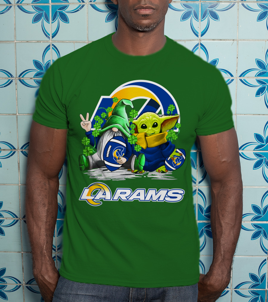 LA Rams Football St. Patrick's Day Gnome And Baby Alien T-Shirt