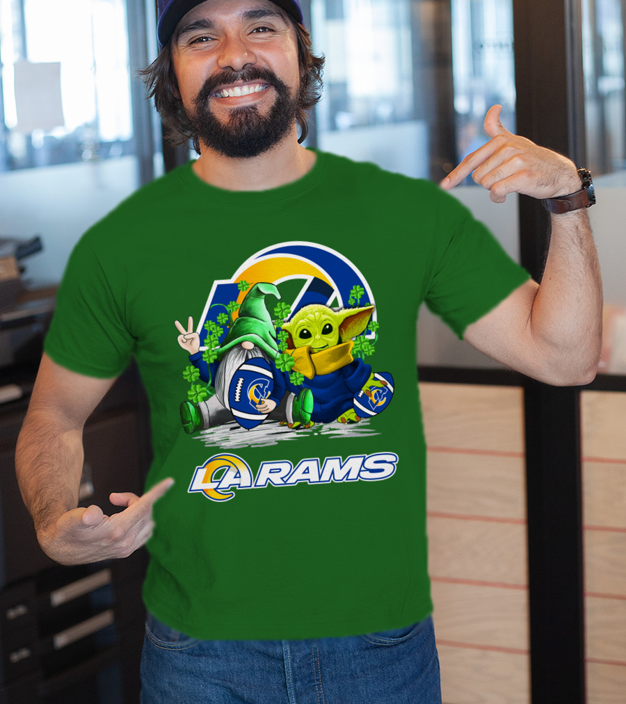 LA Rams Football St. Patrick's Day Gnome And Baby Alien T-Shirt