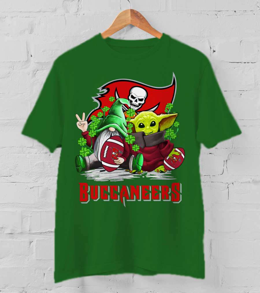 Buccaneers St. Patrick's Day With Gnome And Baby Alien Football T-Shirt