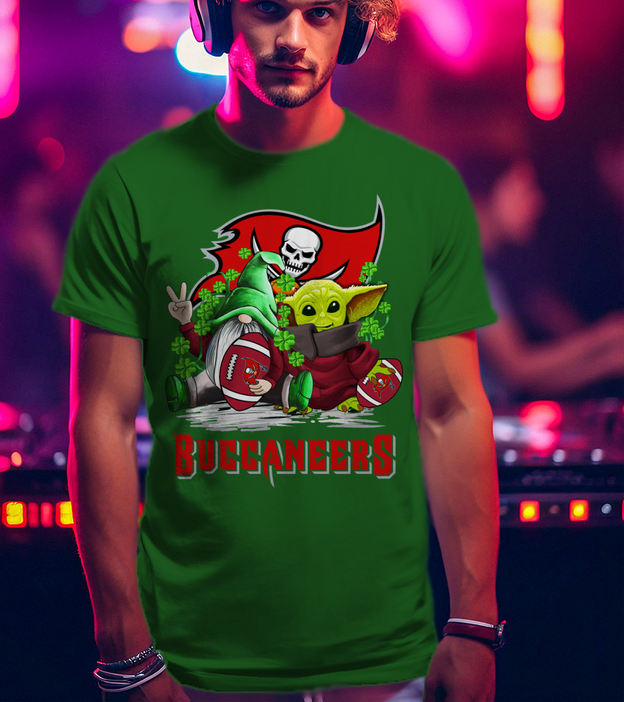 Buccaneers St. Patrick's Day With Gnome And Baby Alien Football T-Shirt