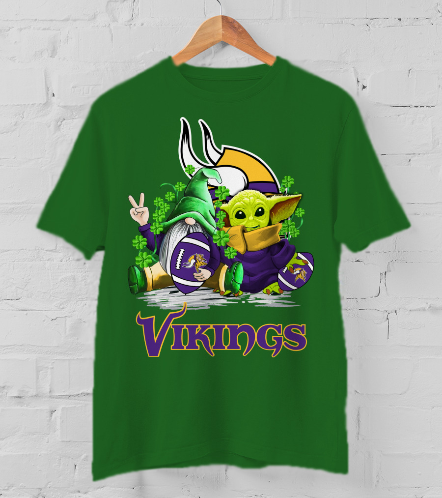 Vikings St. Patrick's Day Gnome And Green Alien With Football T-Shirt