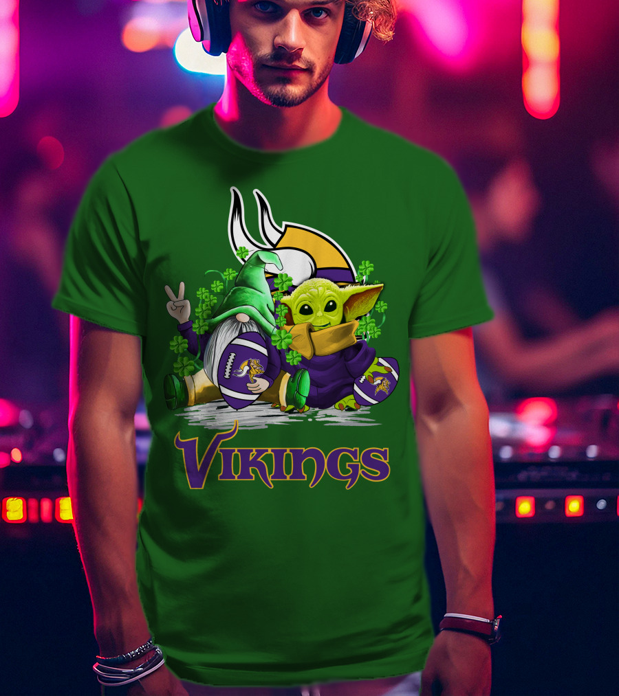 Vikings St. Patrick's Day Gnome And Green Alien With Football T-Shirt