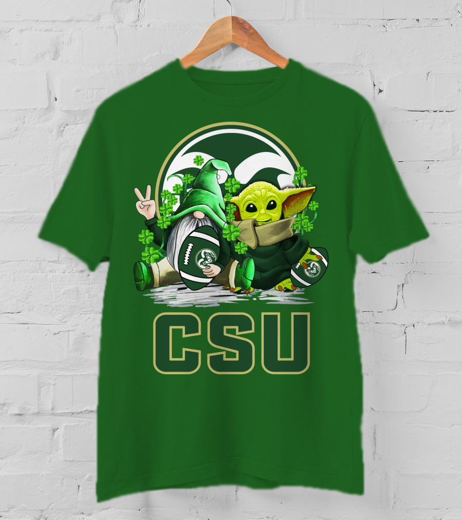 CSU Gnome And Baby Alien With Shamrocks For Colorado State Rams Football Patrick’s Day T-Shirt