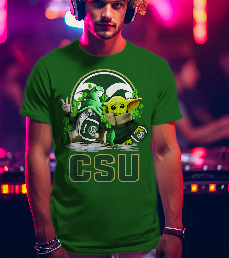 CSU Gnome And Baby Alien With Shamrocks For Colorado State Rams Football Patrick’s Day T-Shirt