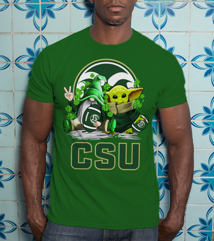 CSU Gnome And Baby Alien With Shamrocks For Colorado State Rams Football Patrick’s Day T-Shirt