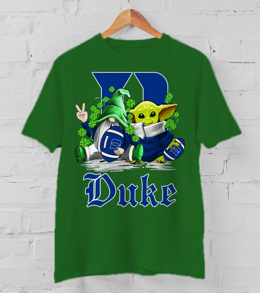 Duke Blue Devils Football St. Patrick's Day Gnome And Alien With Shamrocks T-Shirt