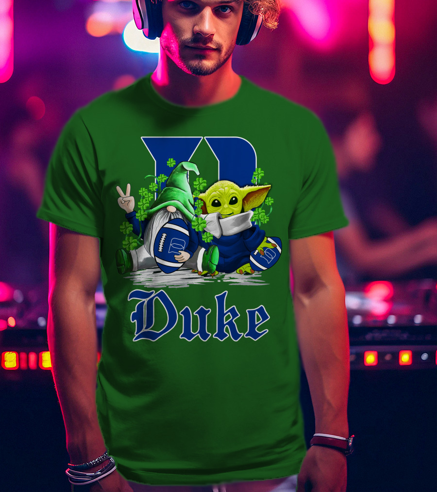 Duke Blue Devils Football St. Patrick's Day Gnome And Alien With Shamrocks T-Shirt