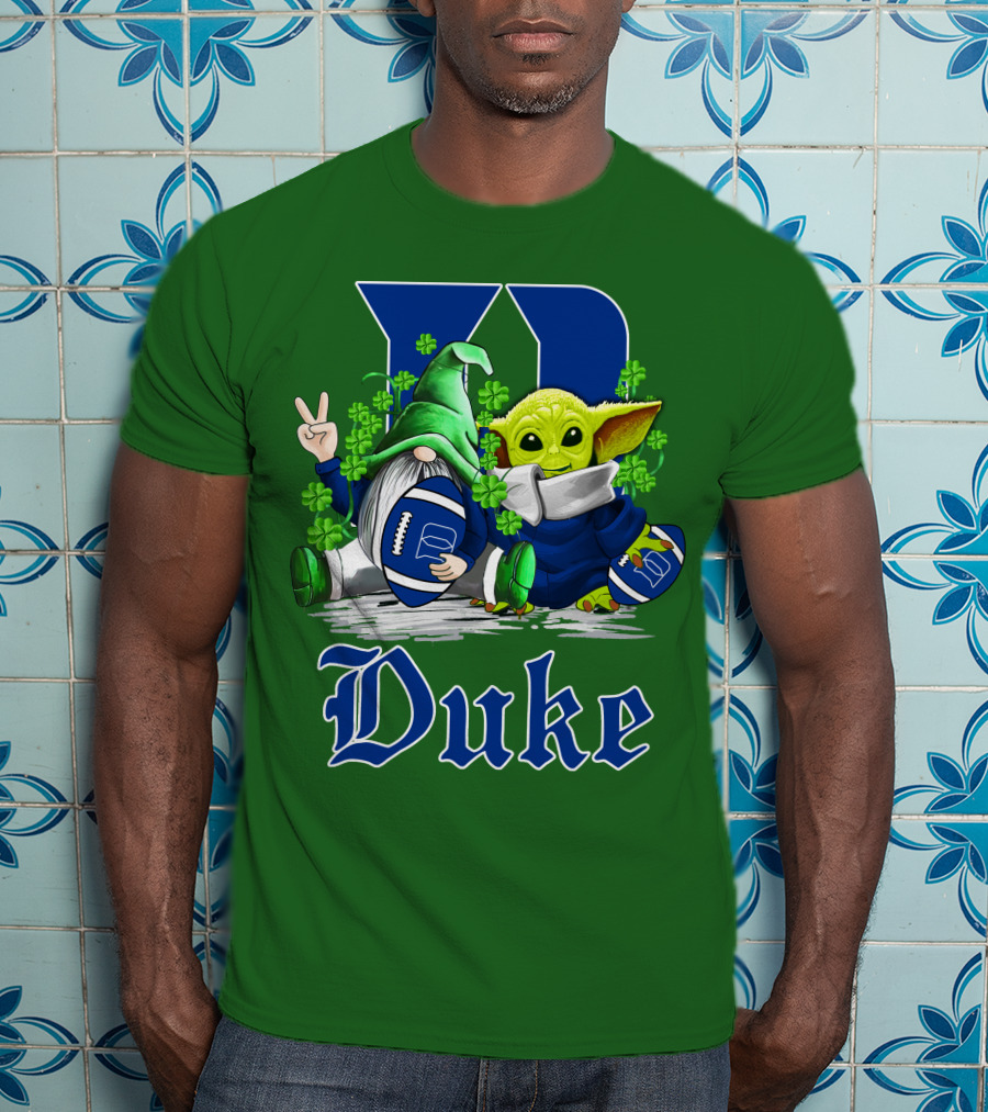 Duke Blue Devils Football St. Patrick's Day Gnome And Alien With Shamrocks T-Shirt