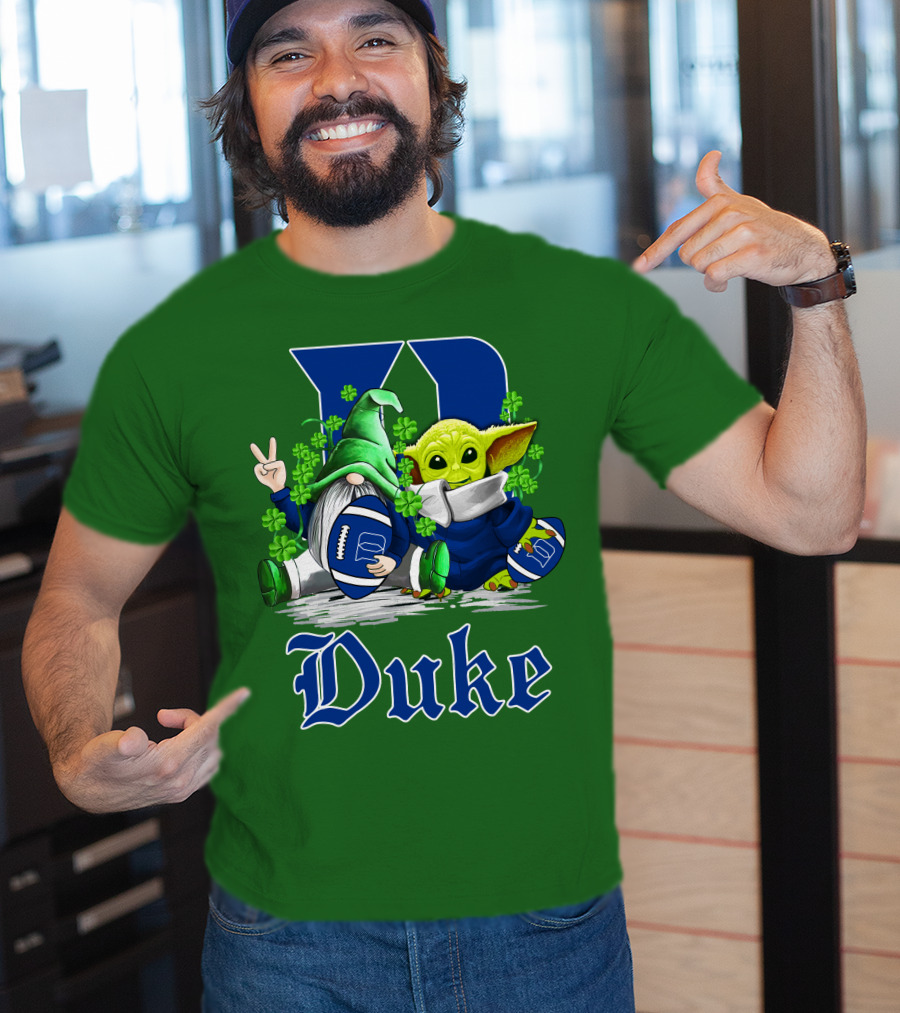 Duke Blue Devils Football St. Patrick's Day Gnome And Alien With Shamrocks T-Shirt