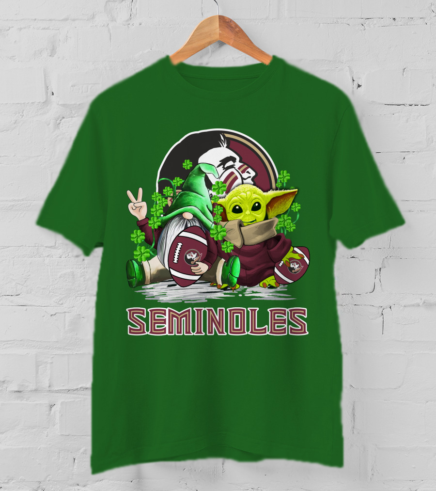 Florida State Seminoles Football Happy Patrick's Day Cute Green Baby Yoda Gnome T-Shirt