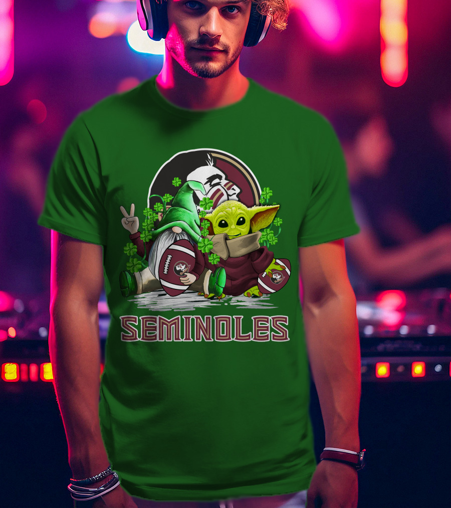 Florida State Seminoles Football Happy Patrick's Day Cute Green Baby Yoda Gnome T-Shirt