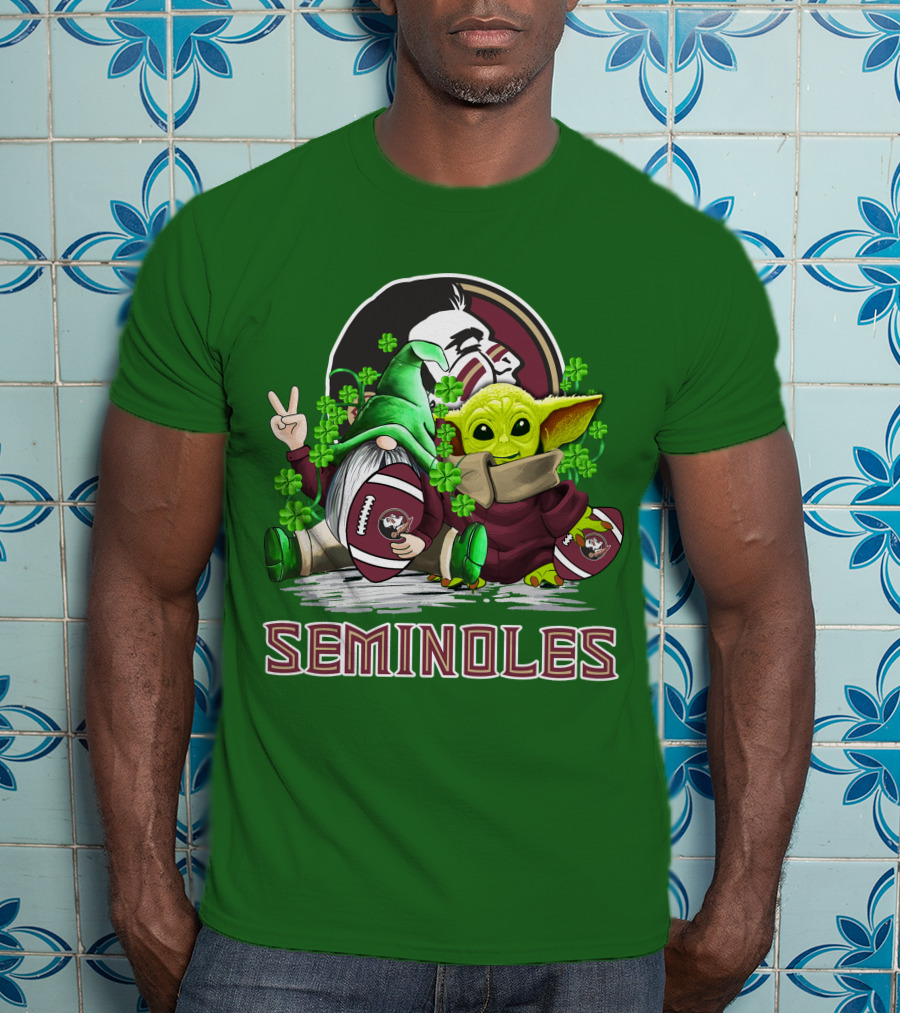 Florida State Seminoles Football Happy Patrick's Day Cute Green Baby Yoda Gnome T-Shirt