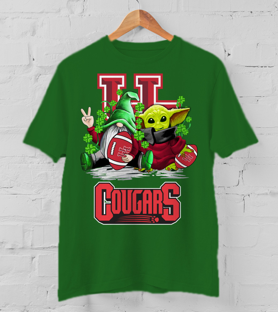 Houston Cougars St. Patrick's Day Football With Gnome And Green Character T-Shirt