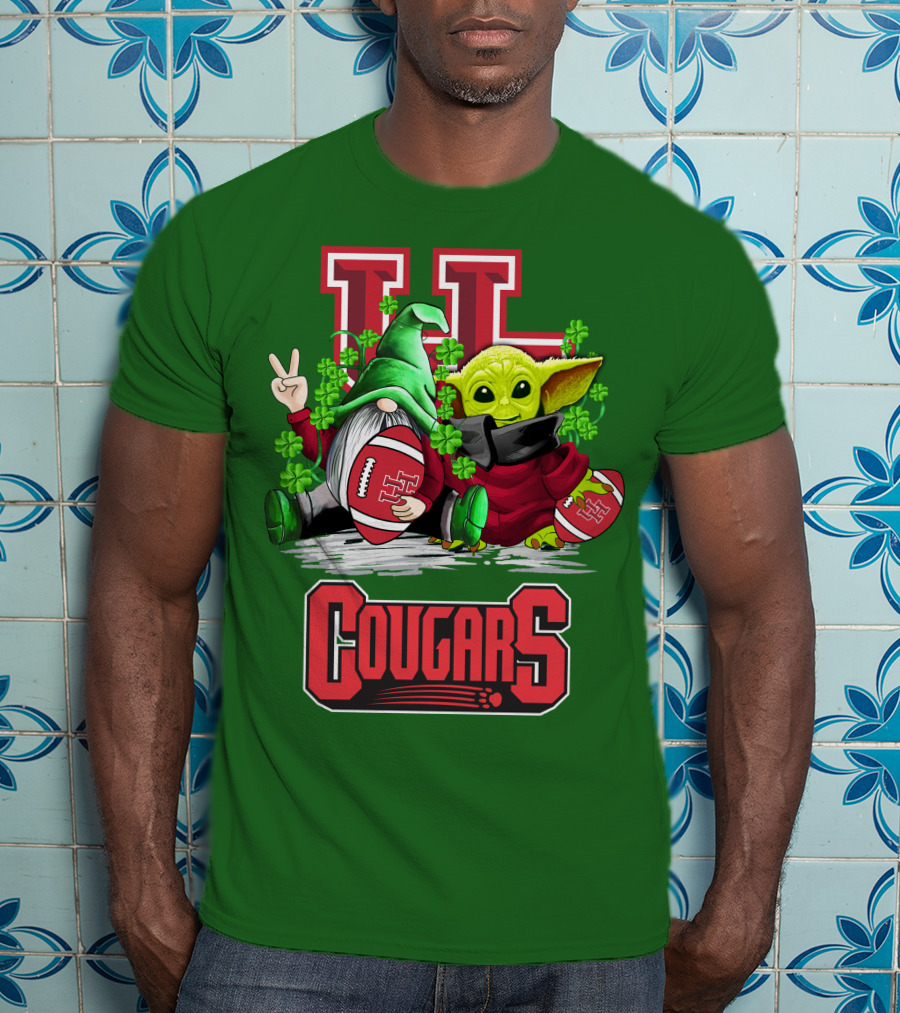 Houston Cougars St. Patrick's Day Football With Gnome And Green Character T-Shirt