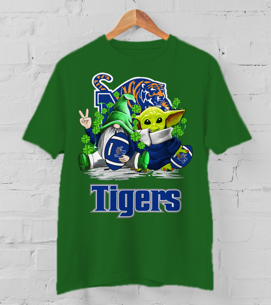 Memphis Tigers Football St. Patrick's Day Gnome And Child Icons T-Shirt