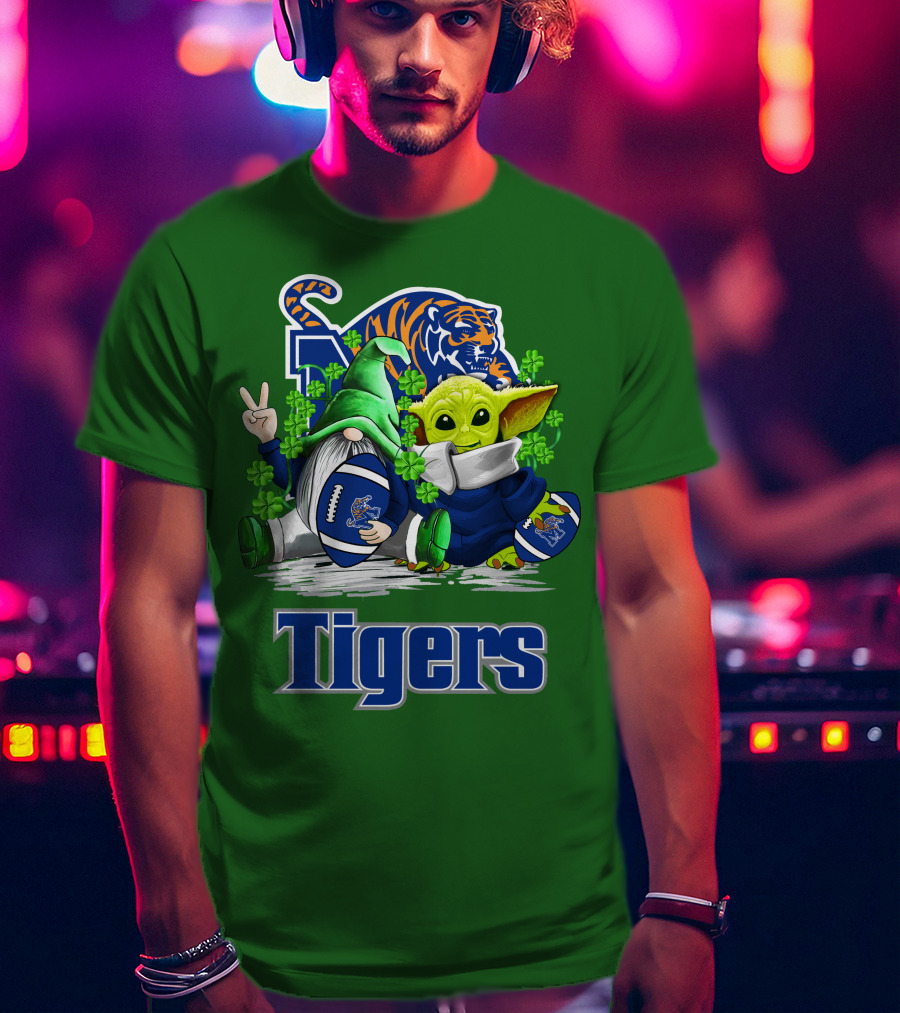 Memphis Tigers Football St. Patrick's Day Gnome And Child Icons T-Shirt