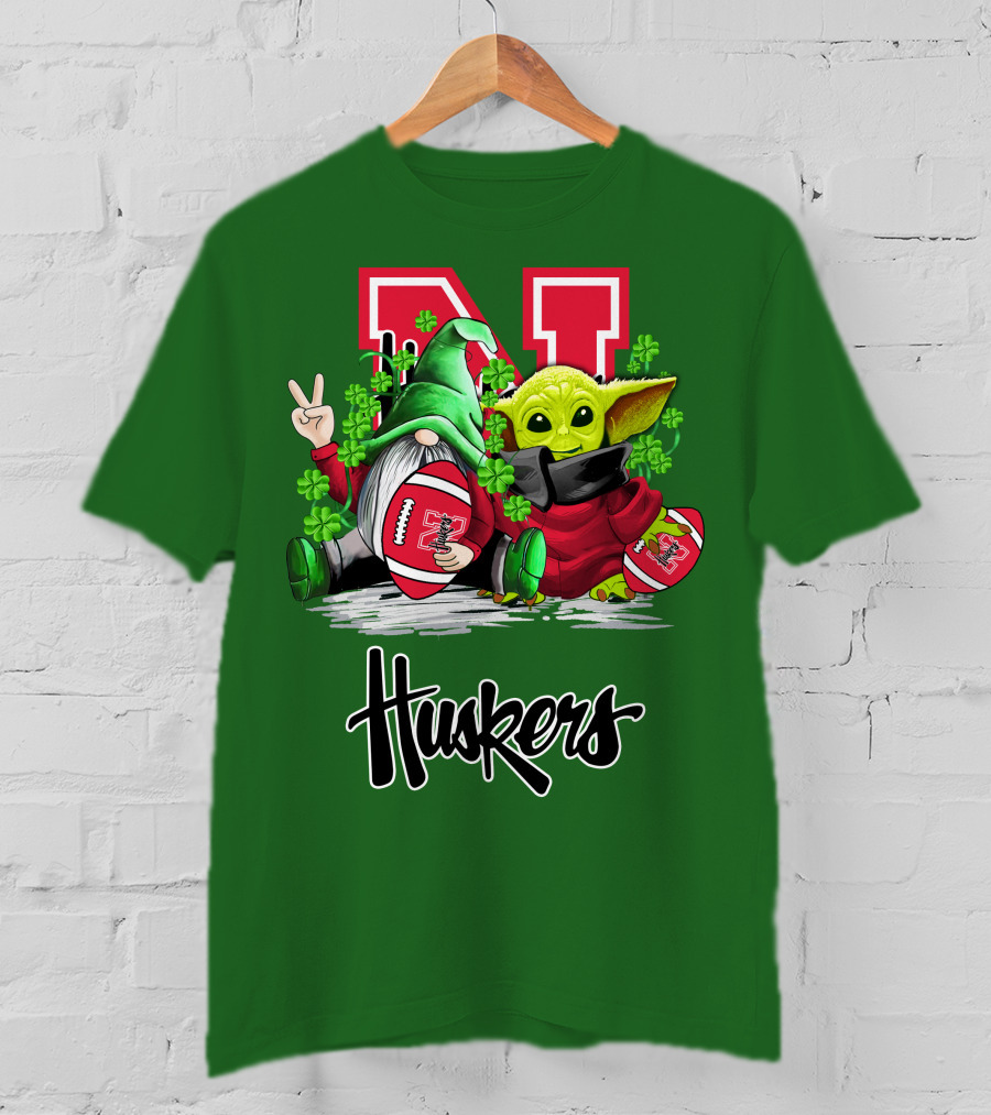 Huskers Nebraska Cornhuskers Football Saint Patrick's Day Green Character Football Image T-Shirt