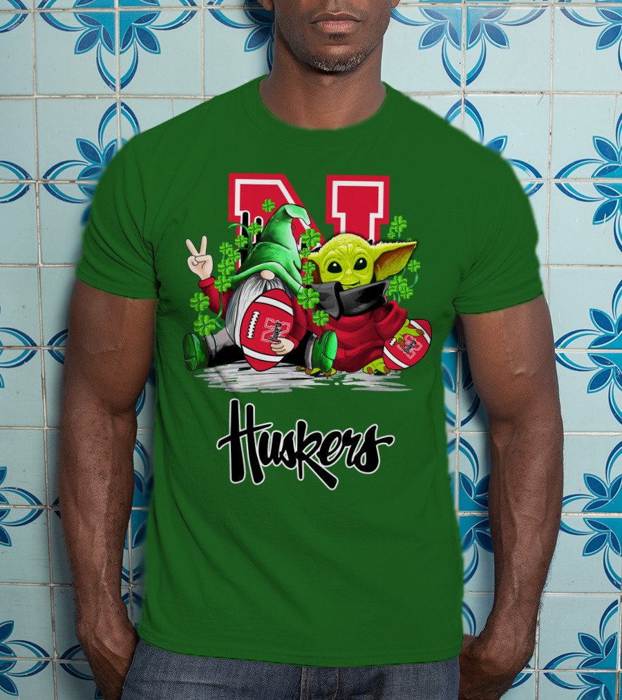 Huskers Nebraska Cornhuskers Football Saint Patrick's Day Green Character Football Image T-Shirt
