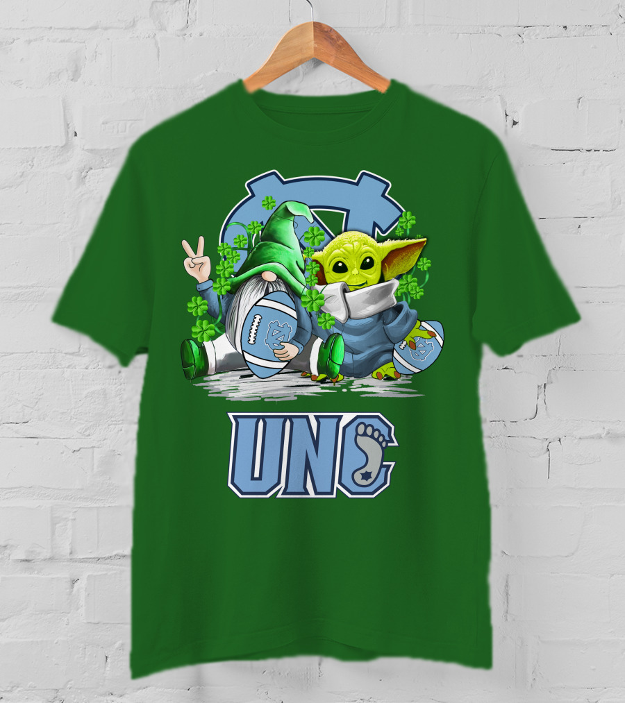 UNC Tar Heels St. Patrick's Day Football Yoda Gnome Clover T-Shirt