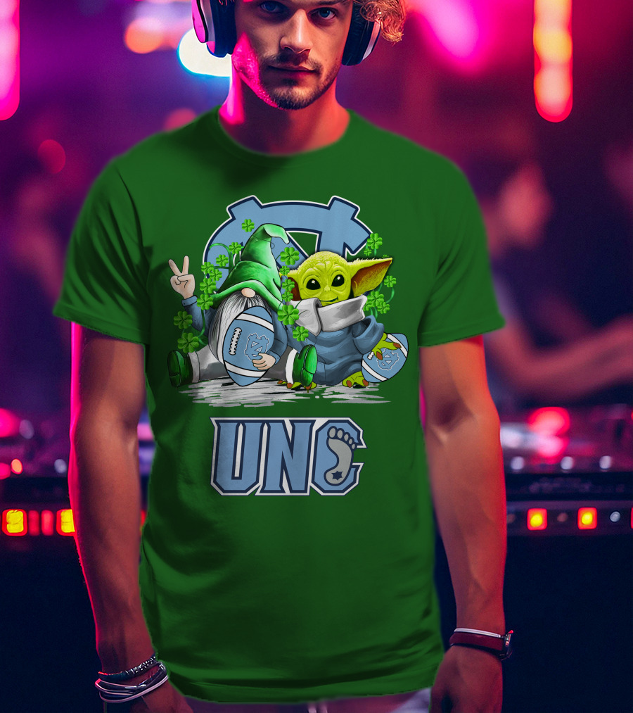 UNC Tar Heels St. Patrick's Day Football Yoda Gnome Clover T-Shirt