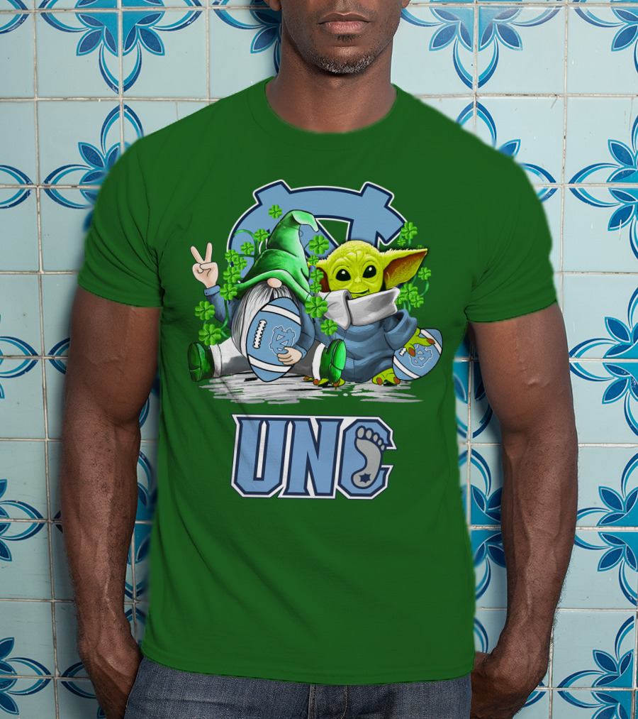 UNC Tar Heels St. Patrick's Day Football Yoda Gnome Clover T-Shirt