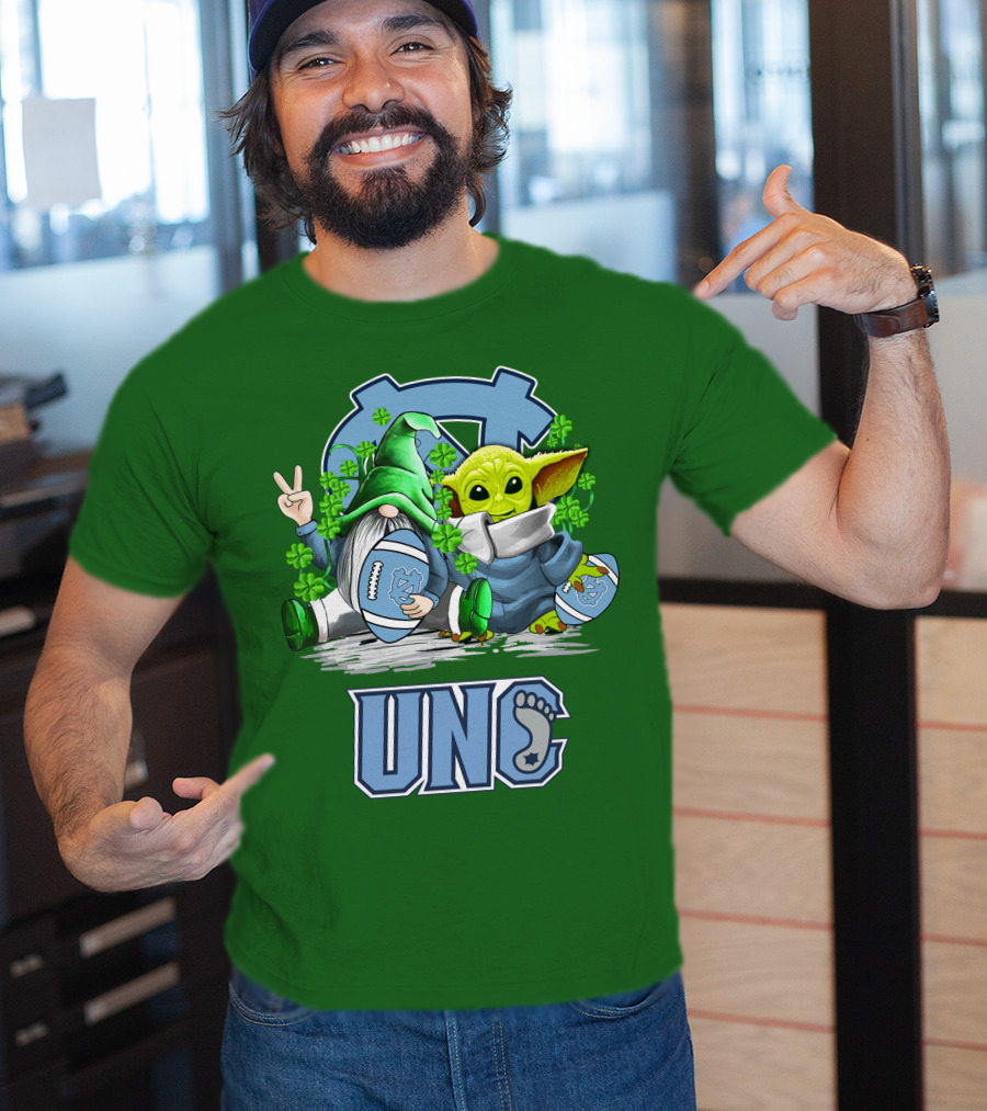 UNC Tar Heels St. Patrick's Day Football Yoda Gnome Clover T-Shirt