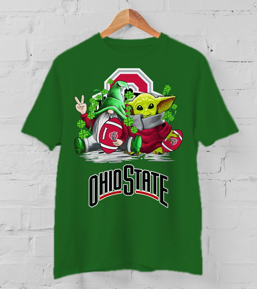 Ohio State Buckeyes Football St. Patrick’s Day Gnome And Yoda With Shamrocks T-Shirt