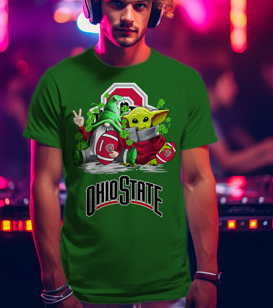 Ohio State Buckeyes Football St. Patrick’s Day Gnome And Yoda With Shamrocks T-Shirt