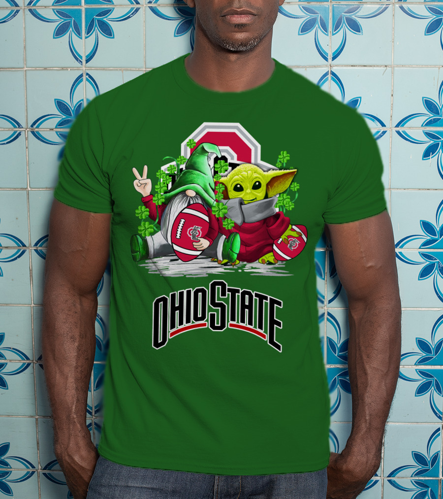Ohio State Buckeyes Football St. Patrick’s Day Gnome And Yoda With Shamrocks T-Shirt