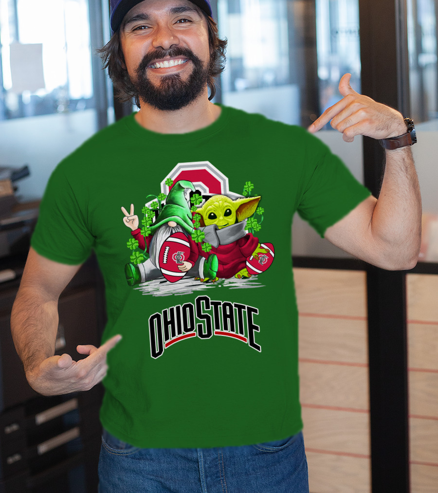 Ohio State Buckeyes Football St. Patrick’s Day Gnome And Yoda With Shamrocks T-Shirt