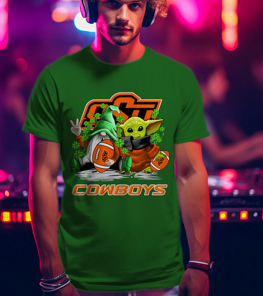 Oklahoma State Cowboys Football St. Patrick’s Day Yoda And Gnome T-Shirt