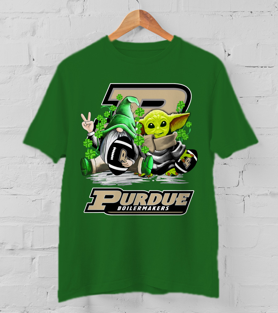 Purdue Boilermakers St. Patrick's Day Football With Gnome And Baby Alien T-Shirt