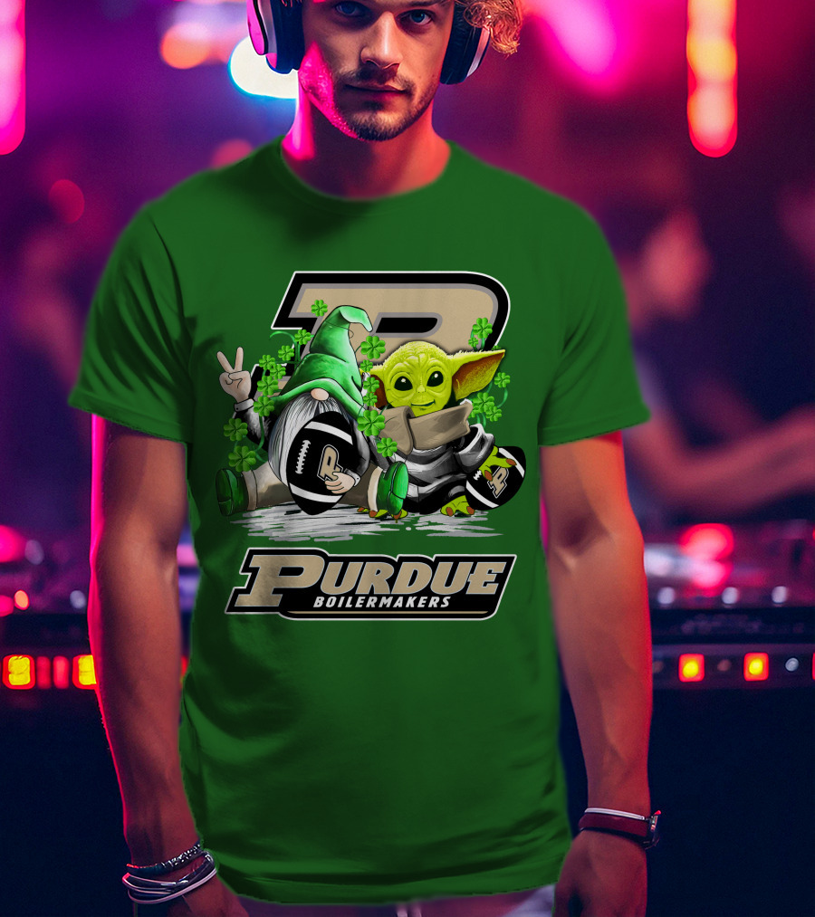 Purdue Boilermakers St. Patrick's Day Football With Gnome And Baby Alien T-Shirt