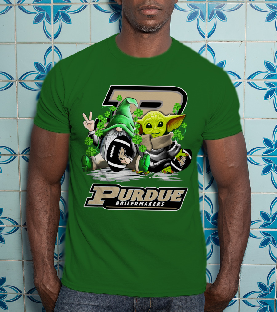 Purdue Boilermakers St. Patrick's Day Football With Gnome And Baby Alien T-Shirt