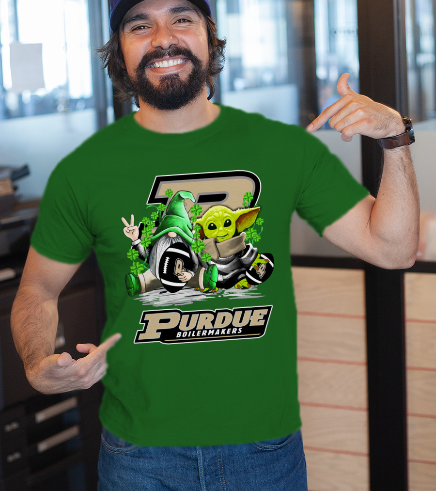 Purdue Boilermakers St. Patrick's Day Football With Gnome And Baby Alien T-Shirt