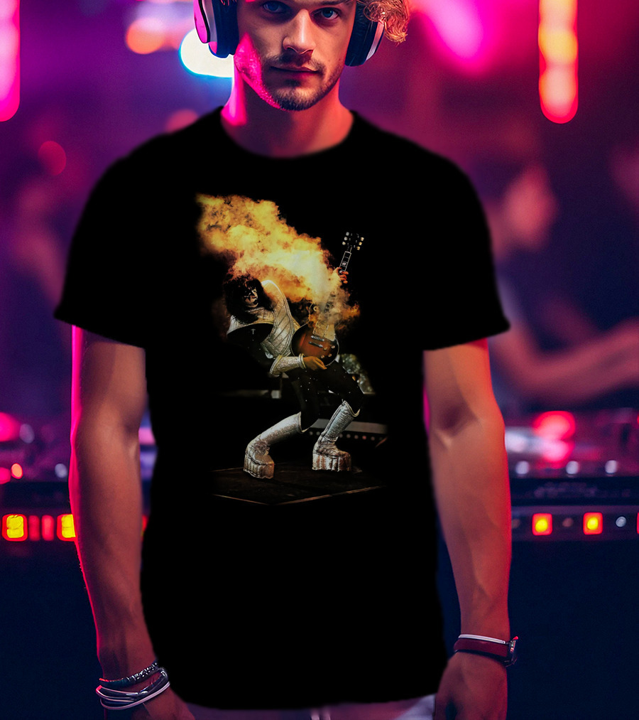 AF Live2 Spaceman Rock Guitar Flames T-Shirt