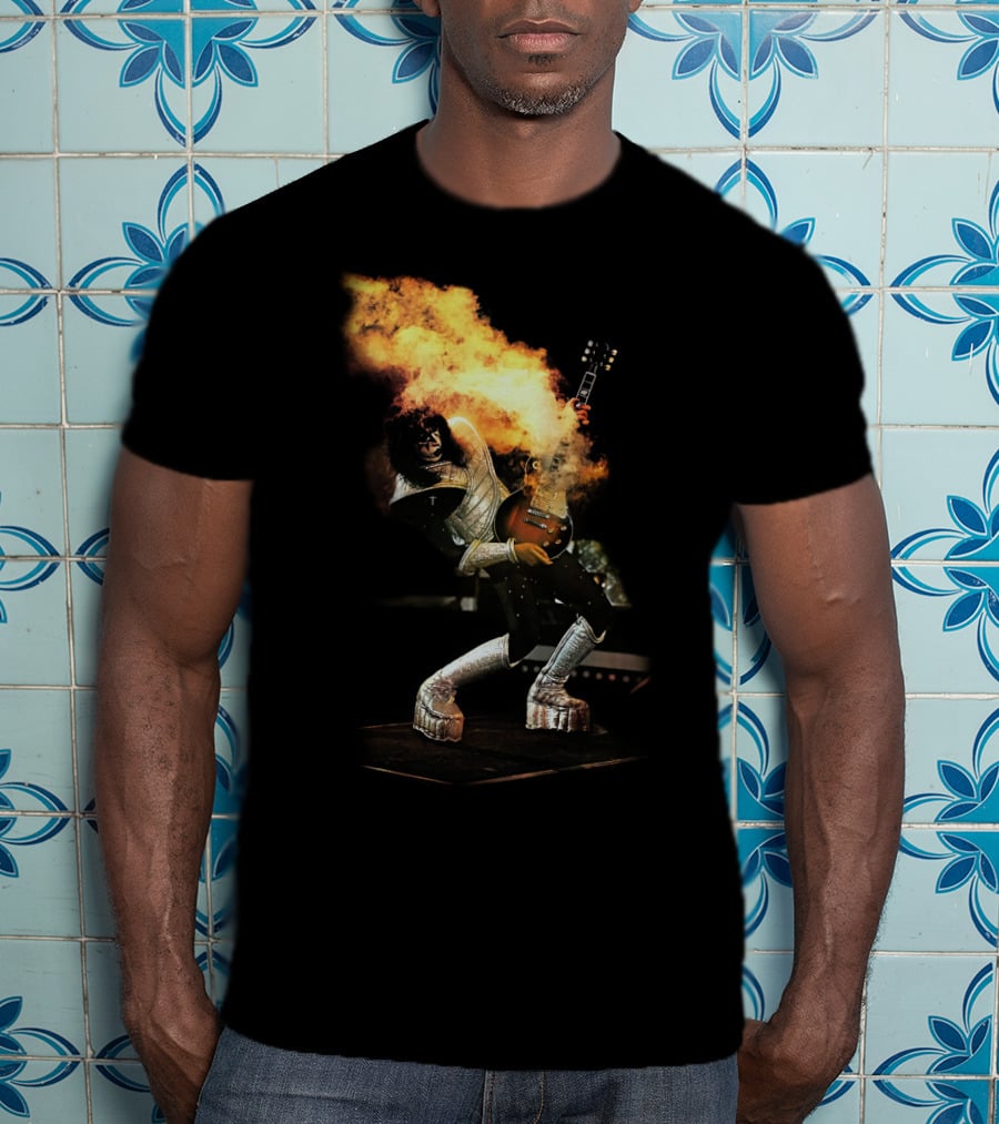 AF Live2 Spaceman Rock Guitar Flames T-Shirt