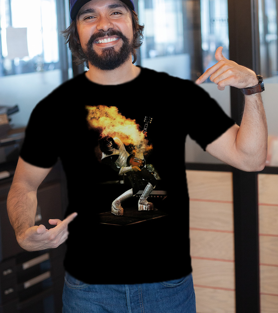 AF Live2 Spaceman Rock Guitar Flames T-Shirt