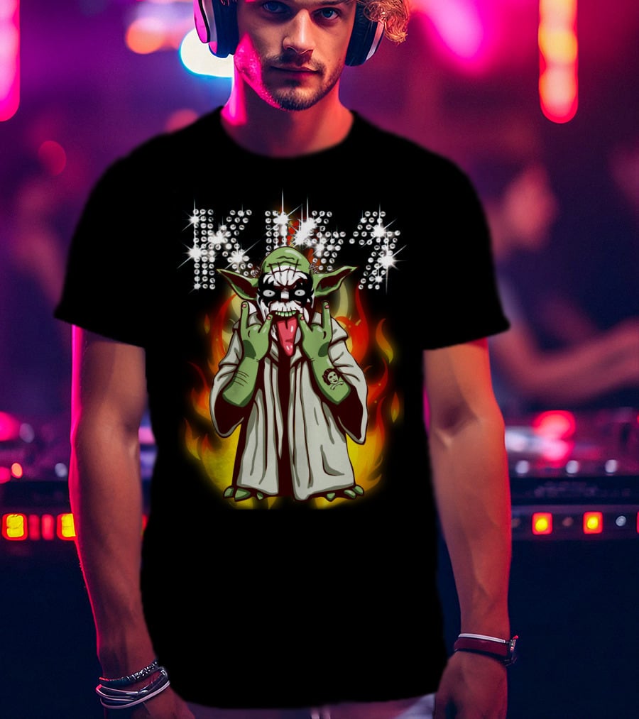 Yod1 Star Wars KISS Mashup With Flames T-Shirt