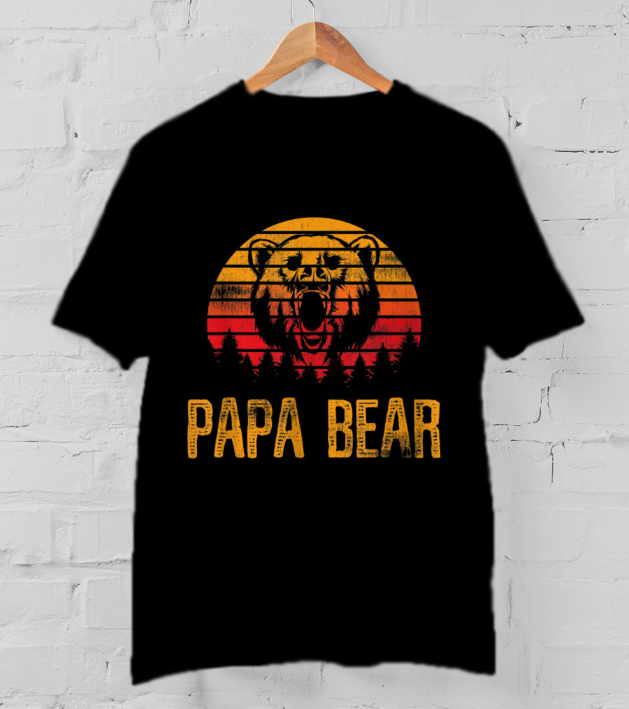 Papa Bear Roaring Sunset Forest T-Shirt