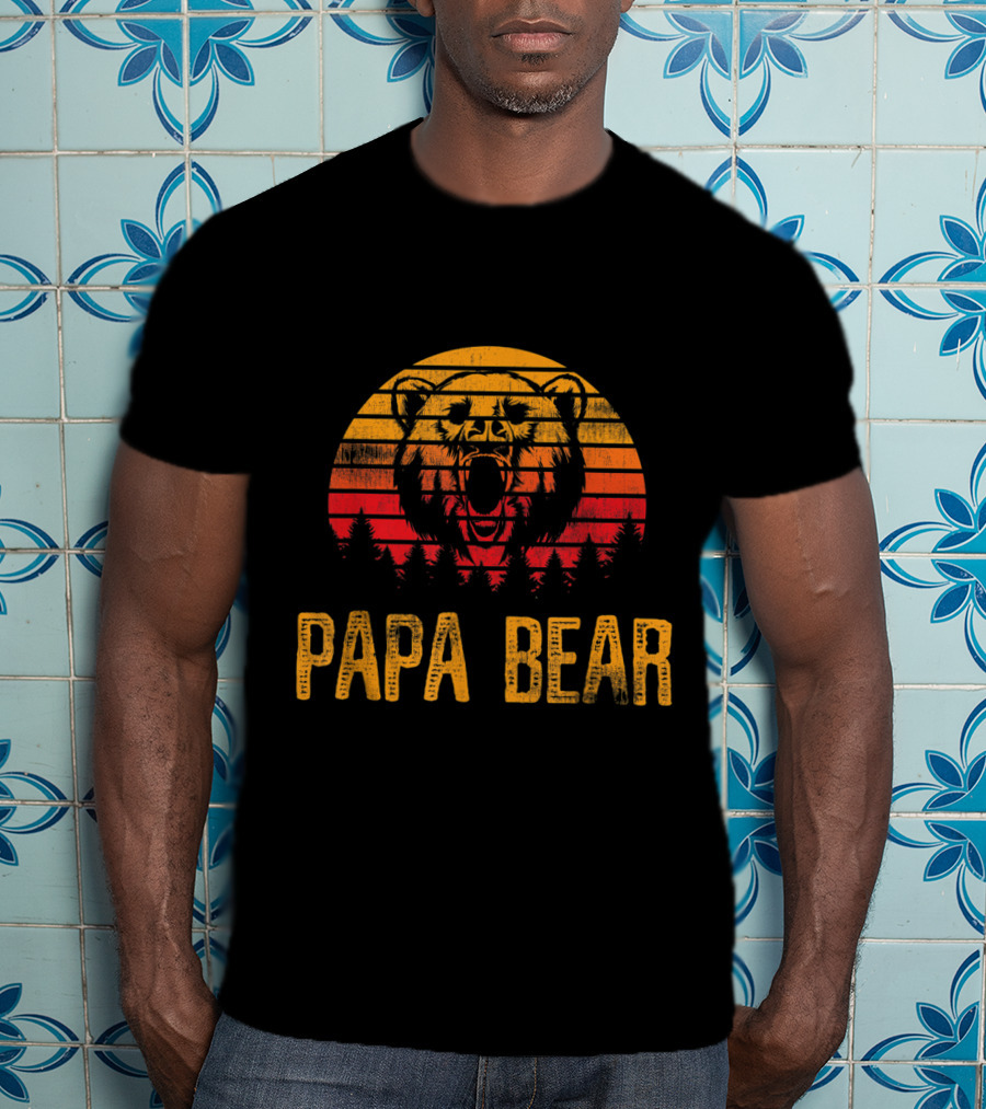 Papa Bear Roaring Sunset Forest T-Shirt