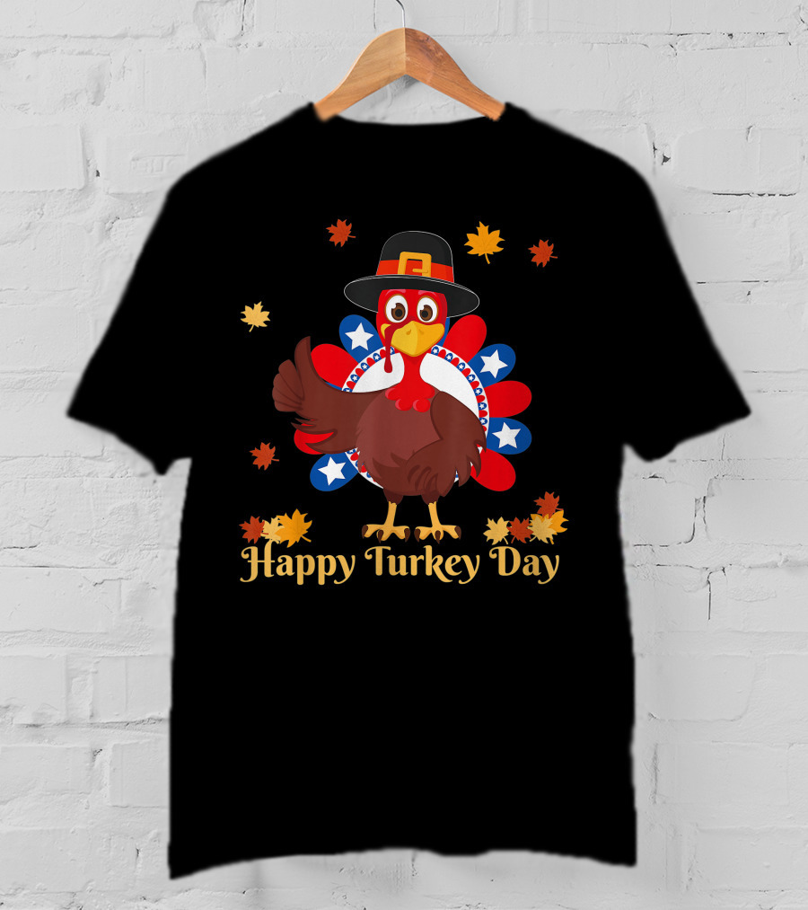 Happy Turkey Day Retro Thanksgiving USA Flag T-Shirt