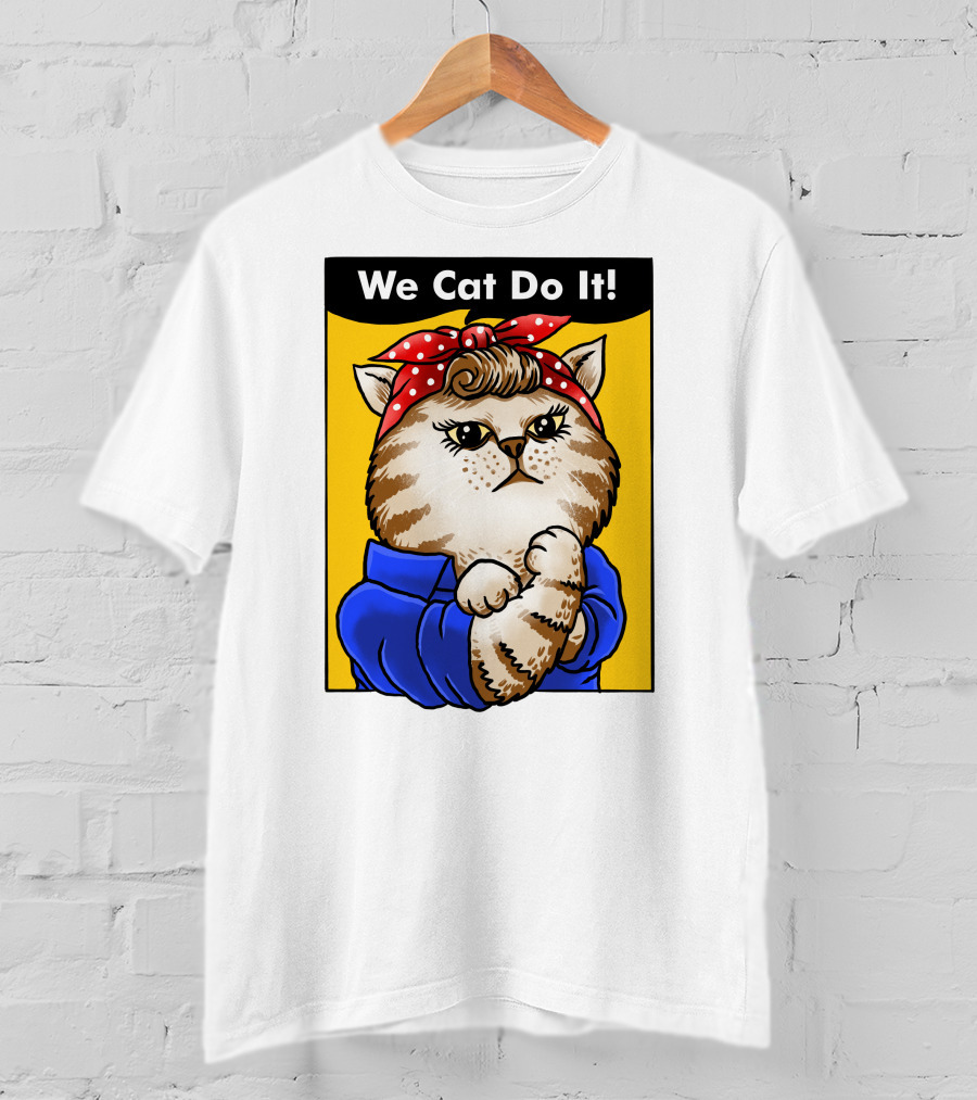We Cat Do It Humorous Cat With Red Polka Dot Bandana And Blue T-Shirt
