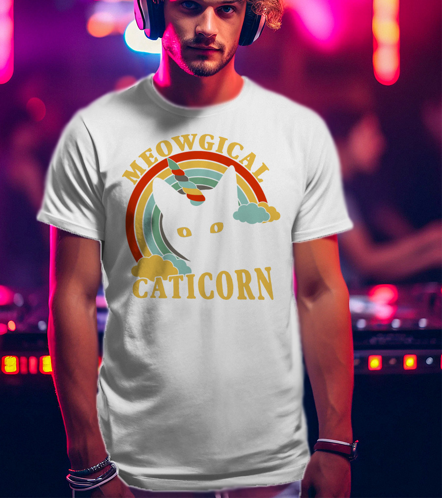 Meowgical Caticorn Rainbow Unicorn Cat T-Shirt