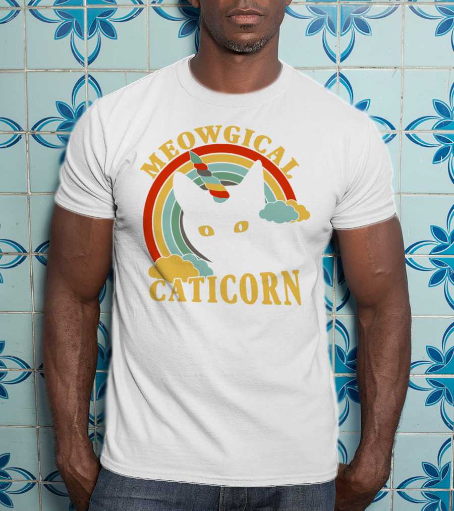 Meowgical Caticorn Rainbow Unicorn Cat T-Shirt