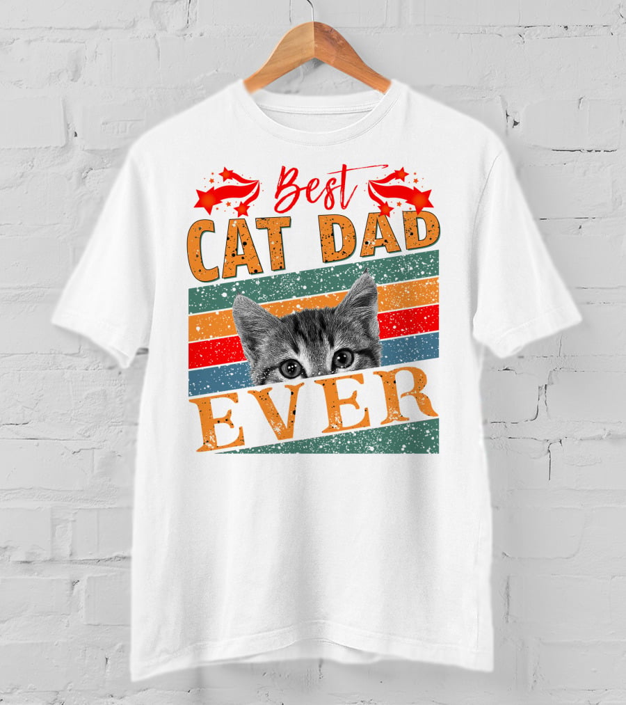 Best Cat Dad Ever Retro Stripes And Stars Kitten T-Shirt