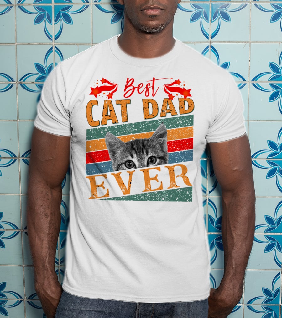 Best Cat Dad Ever Retro Stripes And Stars Kitten T-Shirt