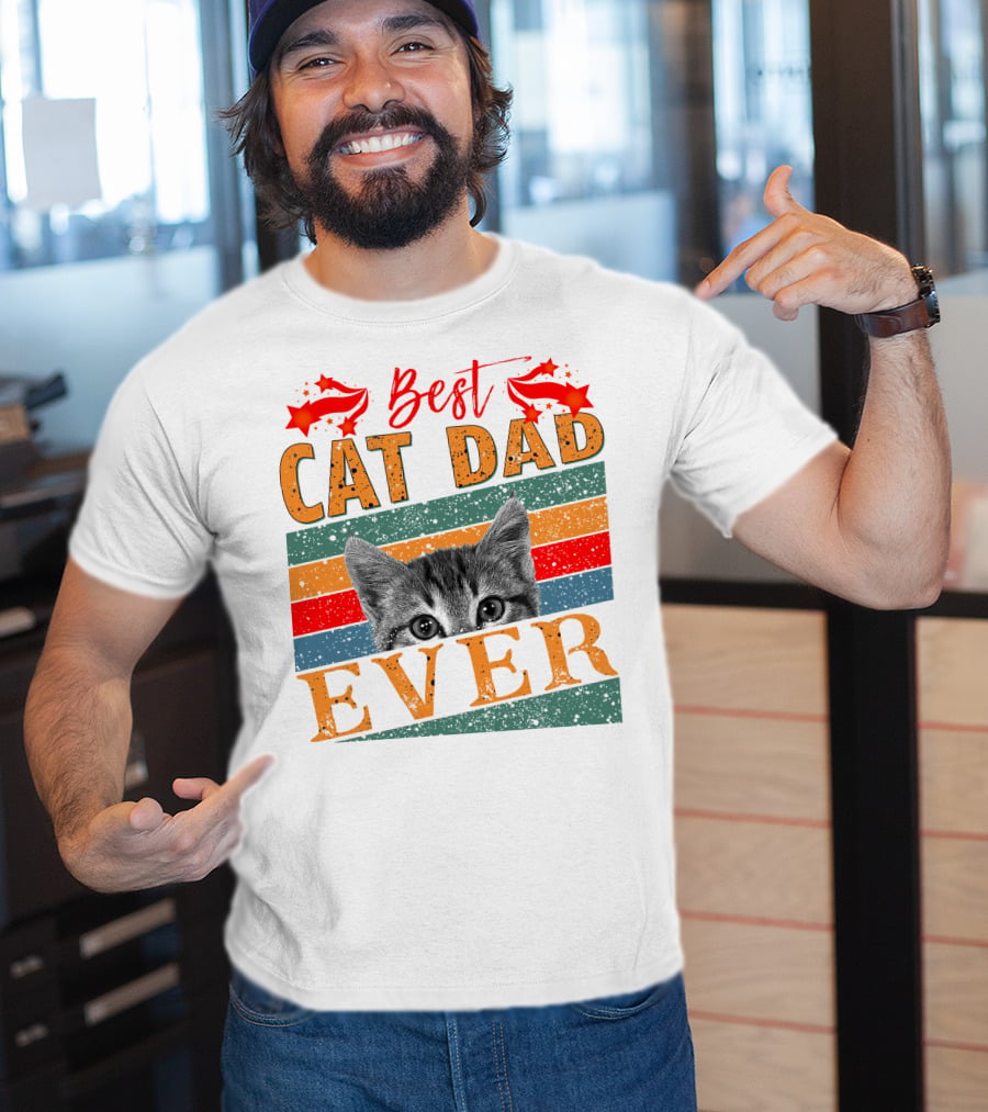 Best Cat Dad Ever Retro Stripes And Stars Kitten T-Shirt
