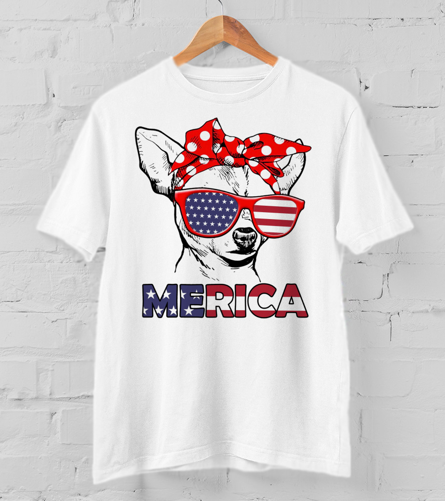 Chihuahua Merica USA Patriotic Glasses And Bandana T-Shirt