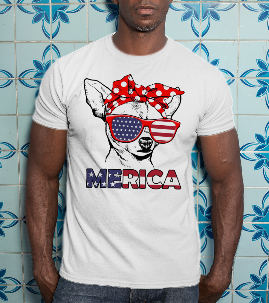 Chihuahua Merica USA Patriotic Glasses And Bandana T-Shirt